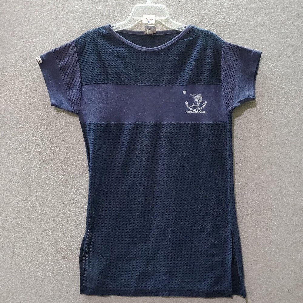 Capriccio Men T-Shirt Medium Navy Mesh Swimwear‎ Beach Dwelling Fisherman Tee